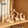 Holy Family Statue for Holiday 13Pcs Wooden Christmas Nativity Scene Set, Mini Figurines, Set Tabletop Manger Decorations Christan Indoor Home Mantel
