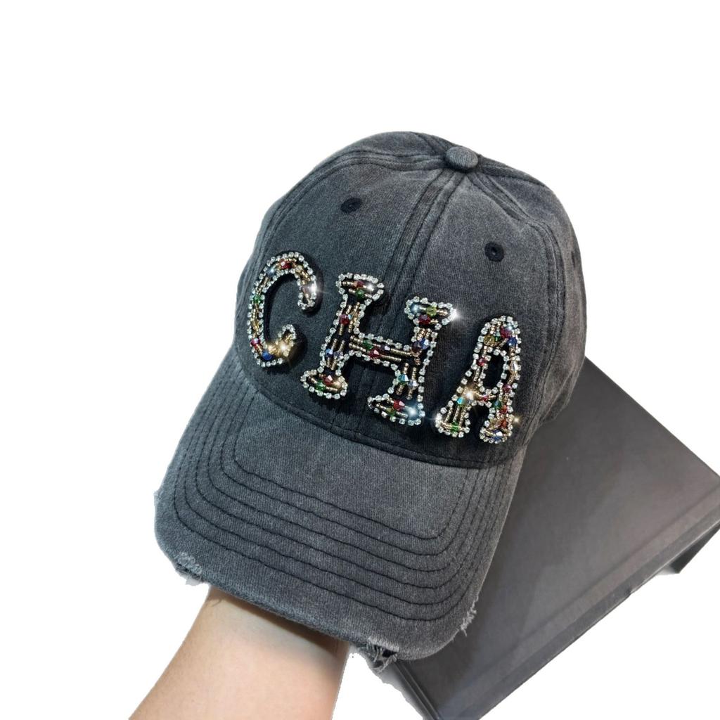 Heavy Industry Hand-sewn CHA Small Fragrant Wind Cap Spring and Summer Four Seasons Rhinestone Alphabet Casual Hat Fashionable Personalized Casual Hat