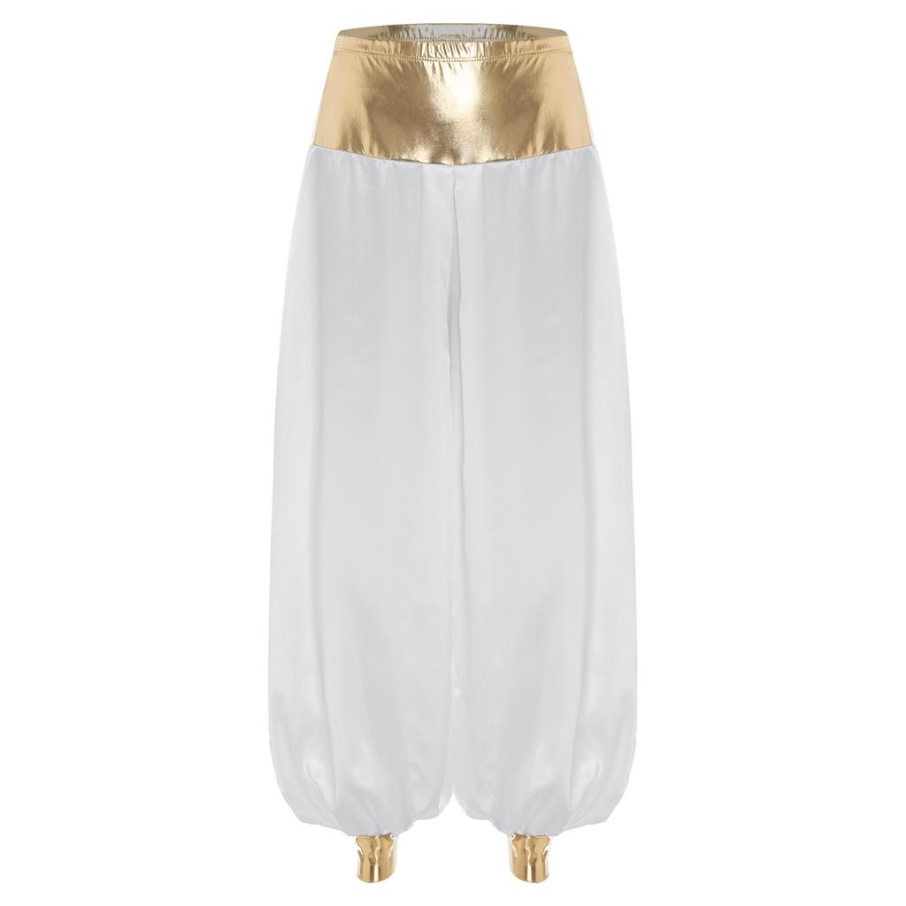 Womens Hippie Harem Pants Magical Lantern Style Metallic Shiny Patchwork Design Arabian Princess Costume