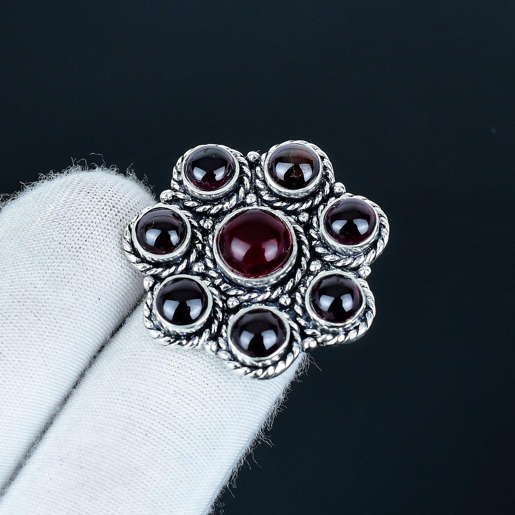 Anello Artigianale in Argento Sterling 925 con Gemma di Granato Rosso Naturale - Anello Gioiello Bohemien - Gioiello Boho Fatto a Mano per Donne e Uomini, Regali per Feste