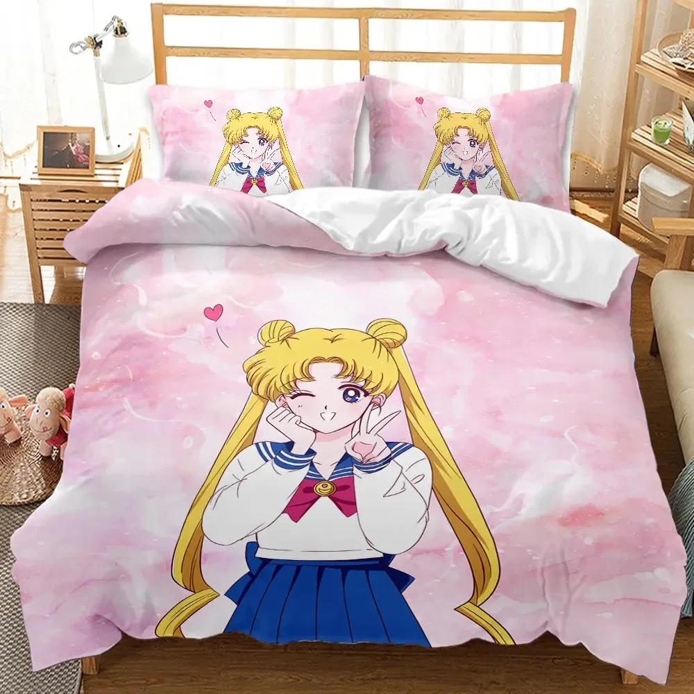 Anime CartoKawaii Sailor Moon Bedding Set for Girls Luxury Duvet Cover Pink Comforter Twin Duvet Cover Set with Pillowcase Gifts