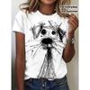 Ladies' Casual Daily T-shirt - Soft and Breathable Fabric, Simple Black and White Dog Pattern - Pet Enthusiast Summer Short Sleeved Shirt