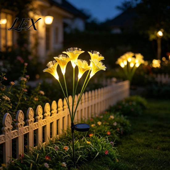 Weather Resistant Flower Decor Solar Lily Light, Garden Lights with Stake, LED Yard Lamp, Warm White Path Lighting Outdoor Decorative Lighting,
