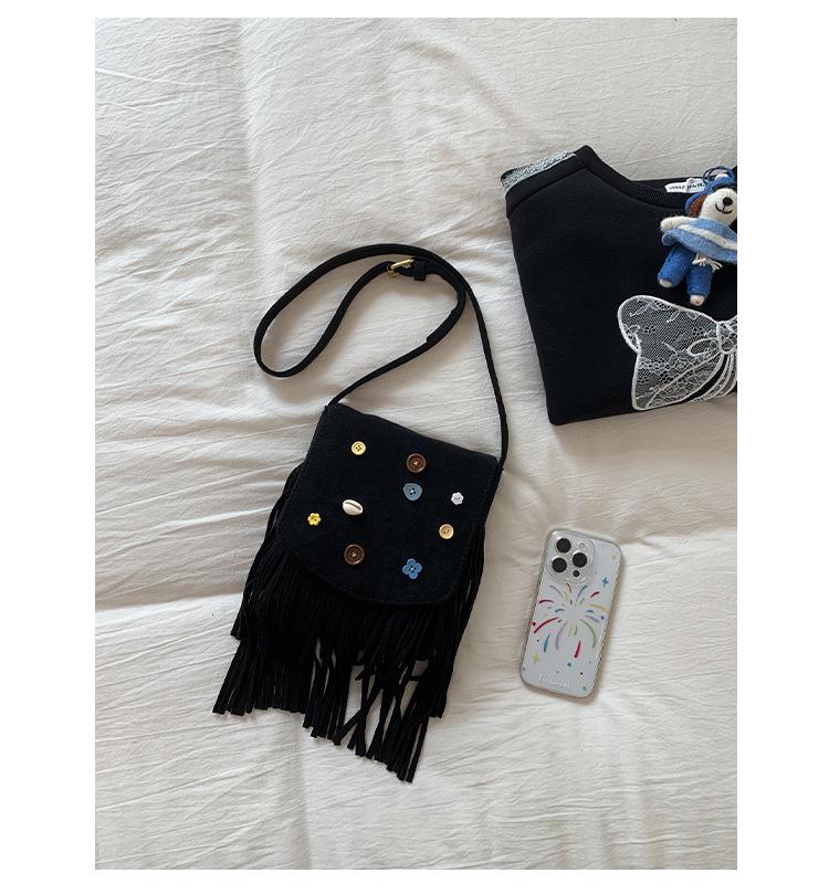 

Women s bag fashionable versatile ethnic style retro foreign style small square bag women s fringed bag single shoulder diagonal messenger bag чёрный