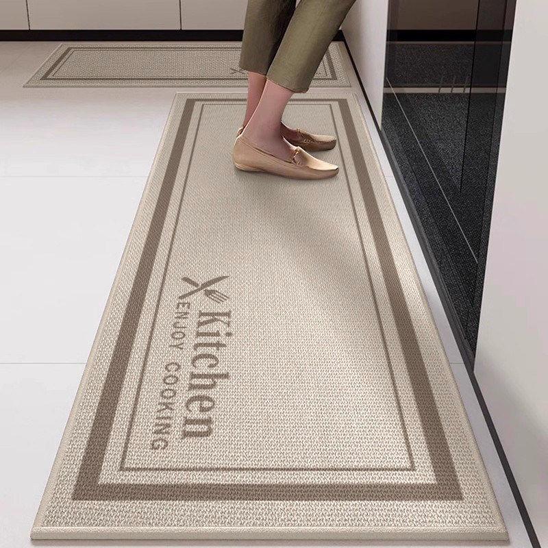 Simple Style Imitation Linen Water-absorbent Anti-slip Kitchen Mat Set High-end Long Decorative Floor Mat