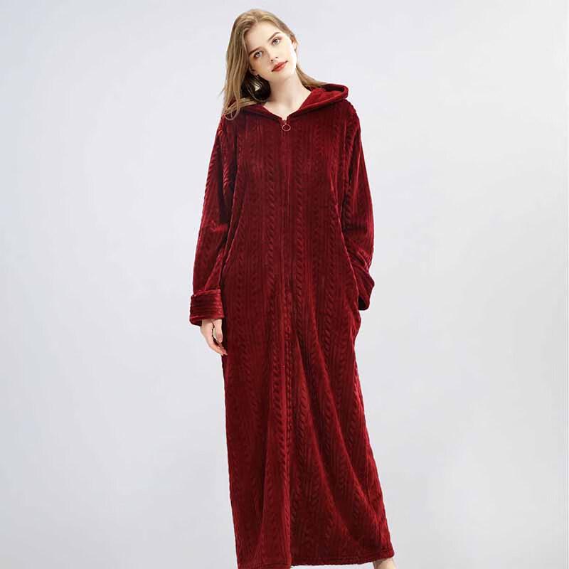 OEING Thickened Couple's Hooded Zip Bathrobe