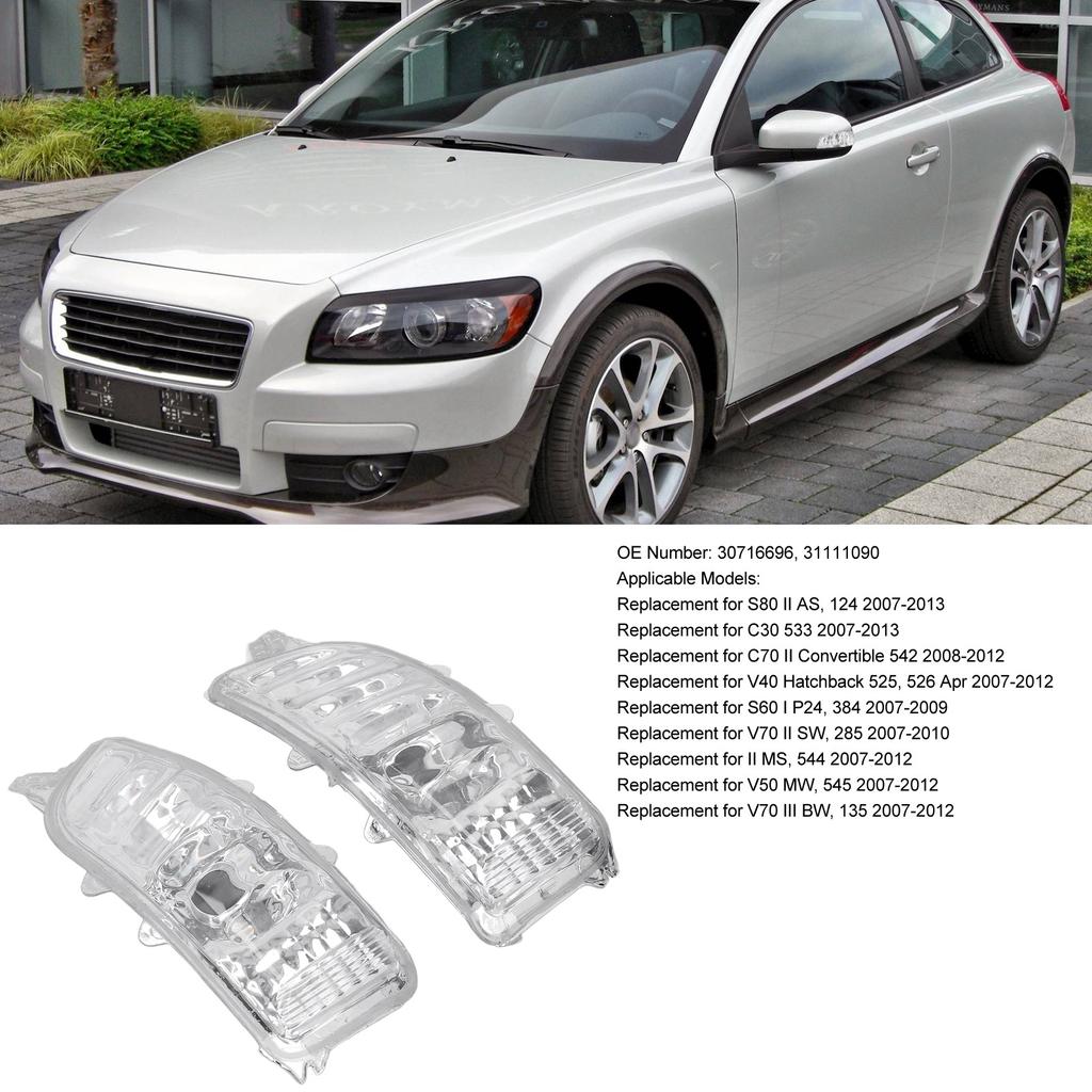 1 Pair Front Wing Mirror Indicator Light Lens Clear Cover Replacement For S80 II AS 124 2007‑2013