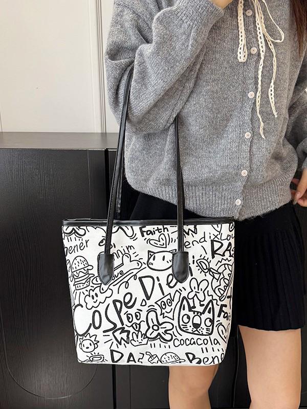 Damen 2025 Graffiti Canvas Tote - Schulterhandtasche mit großem Fassungsvermögen