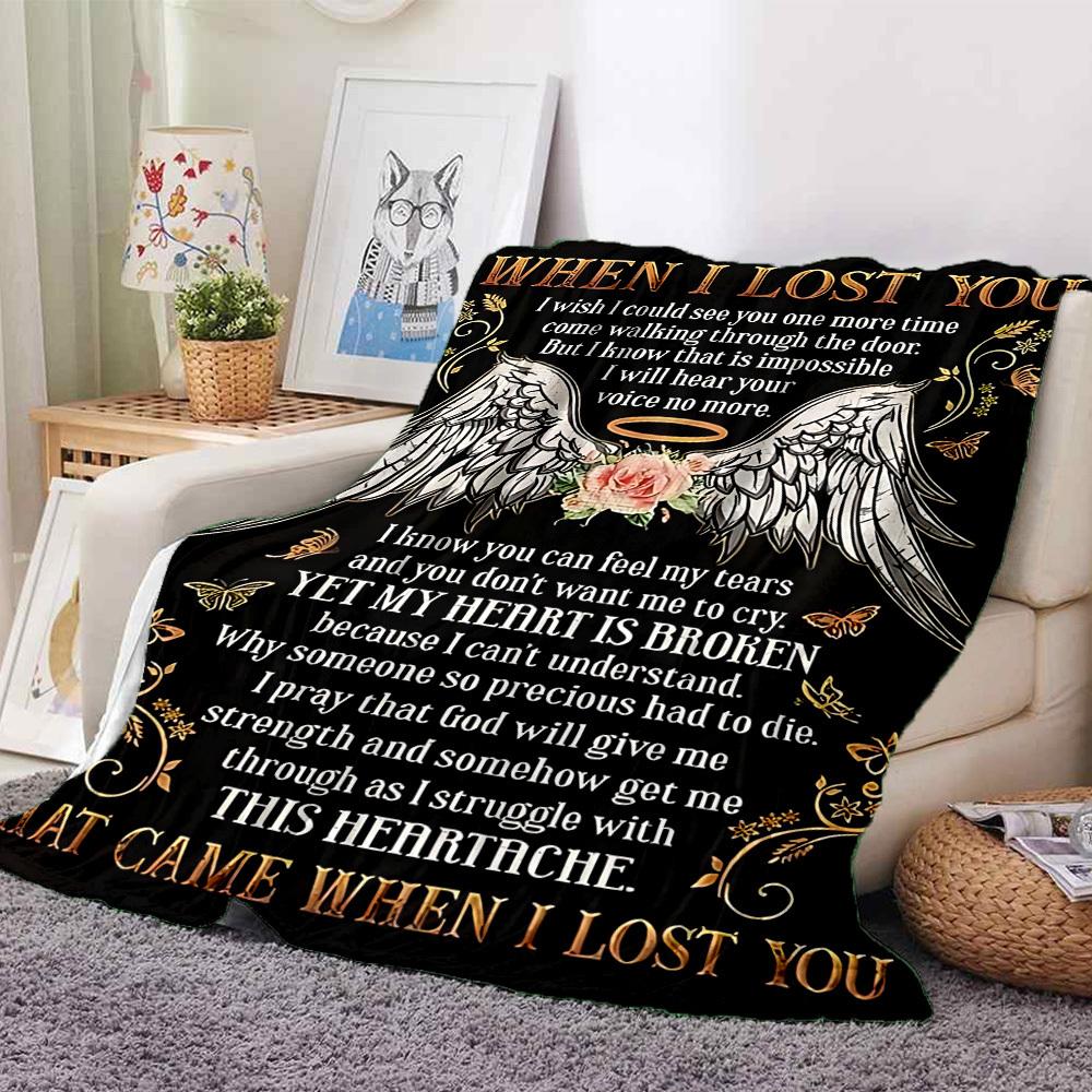 1PC Angel Wings Memorial Print Blanket, Soft Throw Blanket - Warm & Cozy for Couch, Bed, Office, and Travel Yy250912172