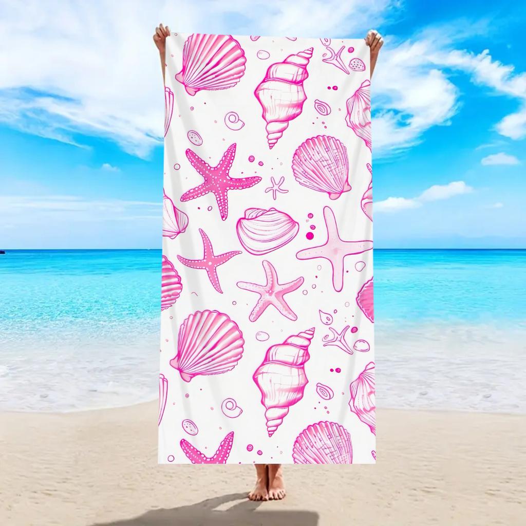 1pc ocean element beach towel, shell starfish printed large beach towel, outdoor swimming, vacation, camping beach towel