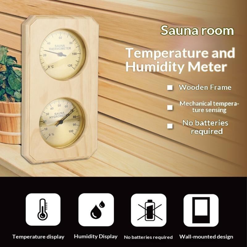 Dual Temperature And Humidity Meter Wall Mounted 2 In 1 Wooden Sauna Thermometer Hygrometer For Hotel Sauna Room
