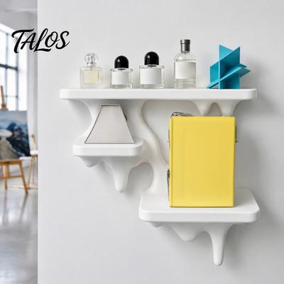 Living Room Wall Decor Three Layer Mounted Storage Rack, PLA Melting Fluid Design Floating Shelf, Artistic Functional Art Molding Display Space Saving