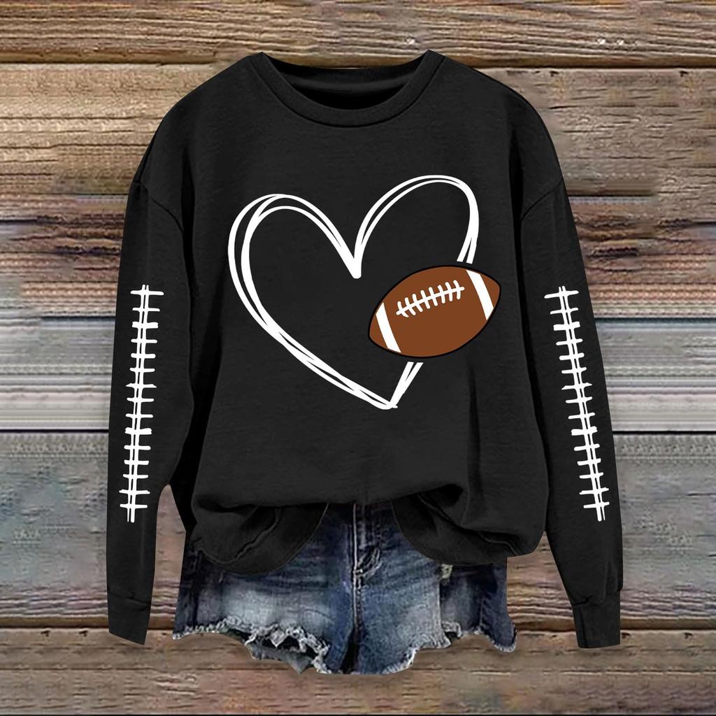 Women's Fashionable Casual Long-sleeved Rugby Printed Round-neck Top