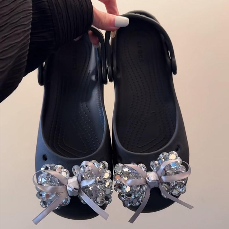 New Crystal Butterfly Shoe Charm Fashion Black Large Bow Shoe Decoration Set Women's Ballet DIY Shoes Charms Pack
