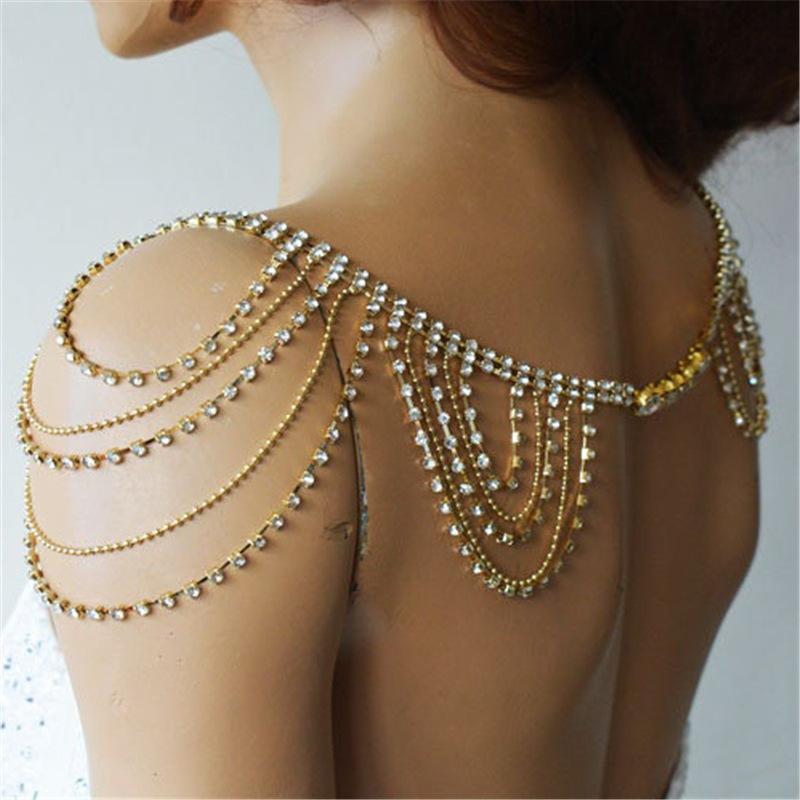 Bridal Rhinestone Multi-Layer Tassel Shoulder Chain Chest and Back Pain Body Sling Necklace Factory
