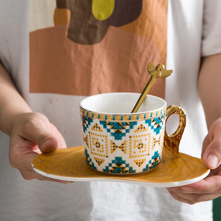 Light Luxury Angel Ceramic Cup Dish Cover, European High Aesthetic Coffee Mug, Home Afternoon Tea Cup, Holiday Gift Water Cups