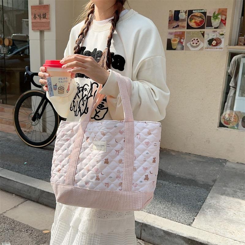 3 cute handbags women's bento bags large capacity quilted padded portable commuter bags
