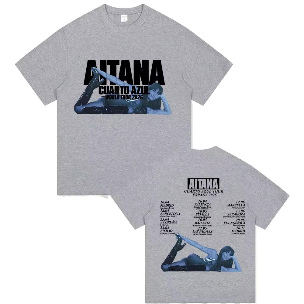 Aitana Cuarto Azul World Tour 2026 Print T Shirt Mens Women Hip Hop Vintage Fashion Cotton Short Sleeve Tshirt Fans Streetwear