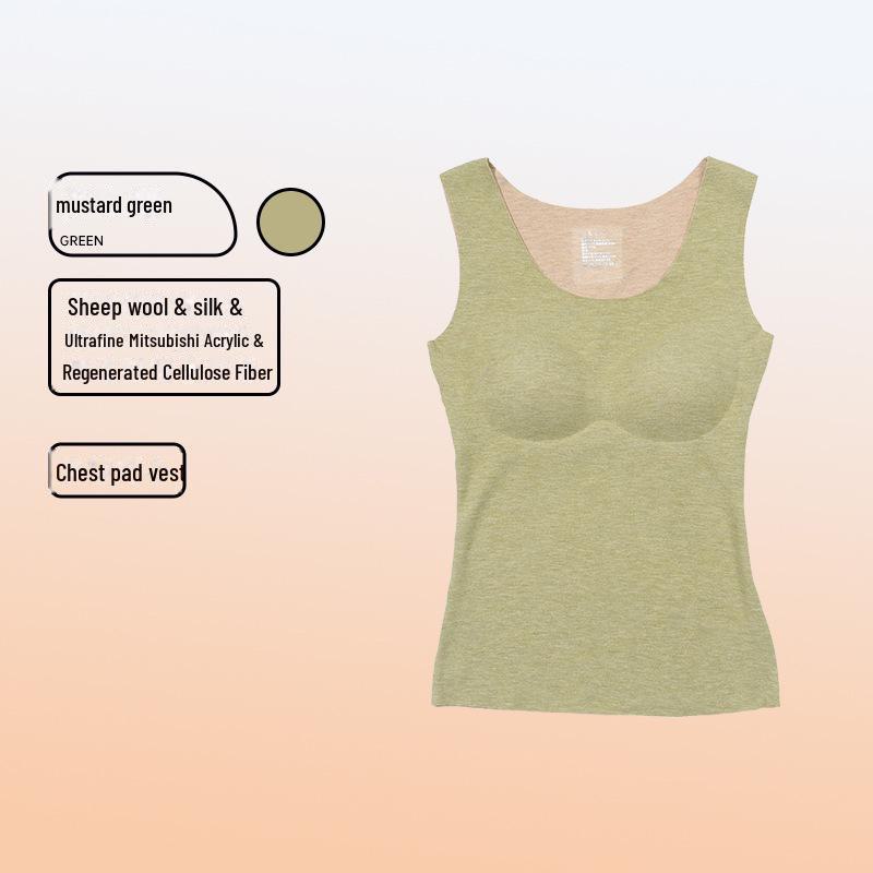 Women's Warm Wool-Silk Vest with Chest Pad, German Velvet, Sanded, Heated, Seamless, Sleeveless - Perfect for Autumn and Winter.