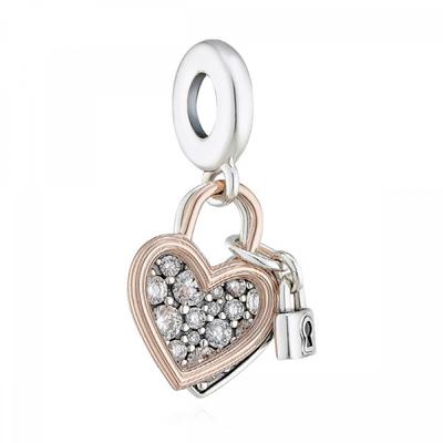 PAndora 780087c01 Herz-Vorhängeschloss Doppel-Anhänger und Hänge-Charme