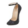 Women Sequined Cloth Metal High Heel Shoes Pointed Toe Ankle Strap Pumps for Nightclub Party Banquet Catwalk Cross Dressing