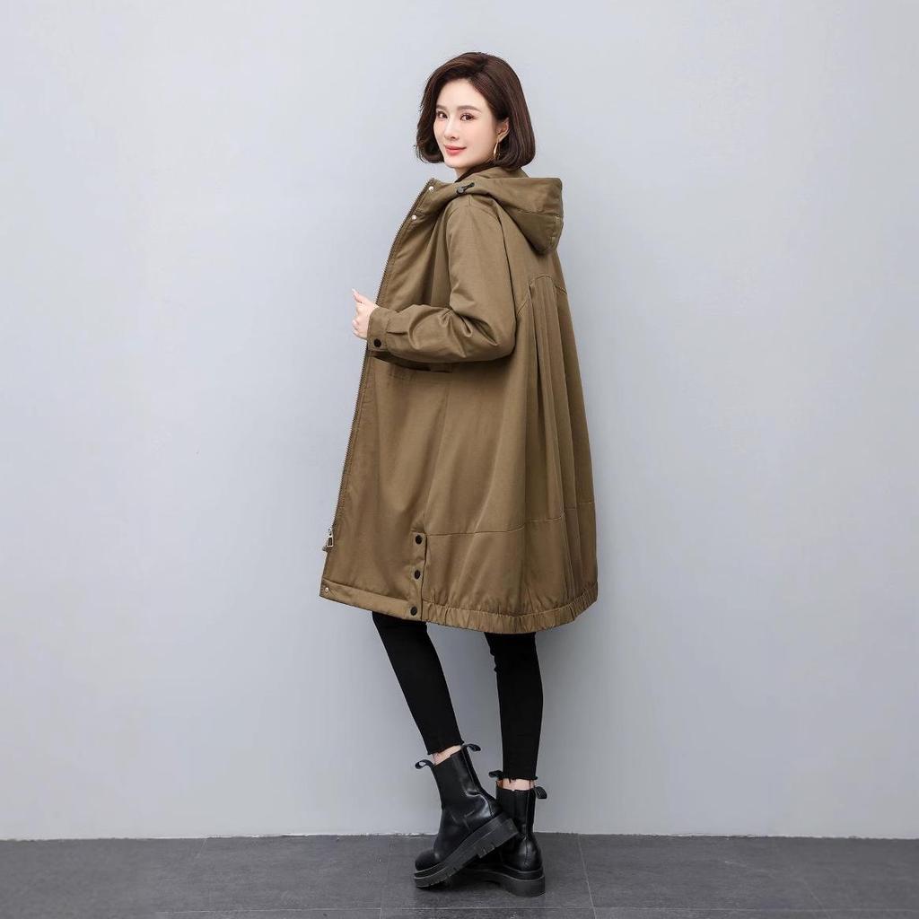 Women's 2024 Winter Fleece-Lined Hooded Parka: Loose Mid-Length Thickened Workwear Cotton Coat
