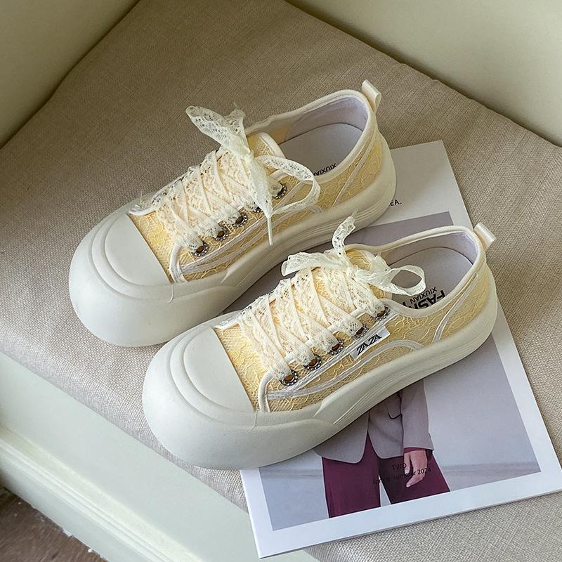 Lace Mesh with Skirt Platform White Shoes Women's 2025 Summer New Versatile Casual Height Increase Breathable Student Board Shoes