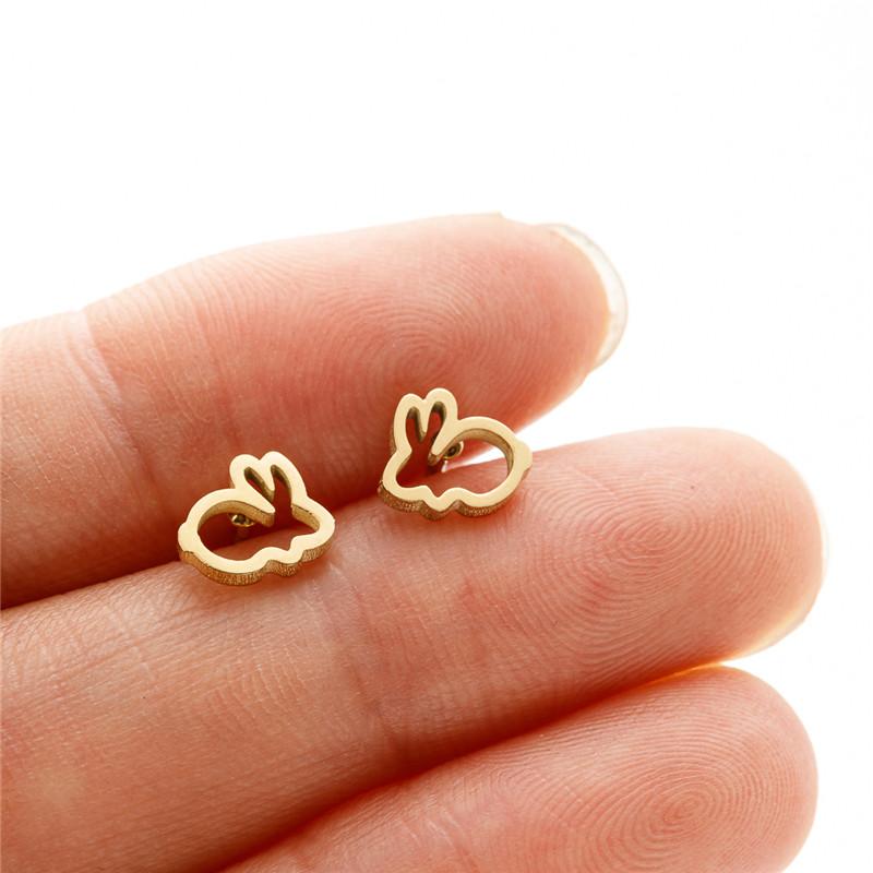 Stainless Steel Mini Stud Earrings Women Hedgehog Horse Rabbit Kitty Earings for Girls Vintage Tree of Life Ear Studs