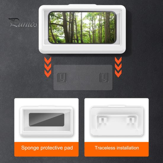 Duschtelefonhalter, wasserdicht, 480 Grad drehbar, beschlagfreies Touchscreen-Gehäuse für Spiegelwand, Badezimmer, höhenverstellbar, Badezimmer, Badewannenwand