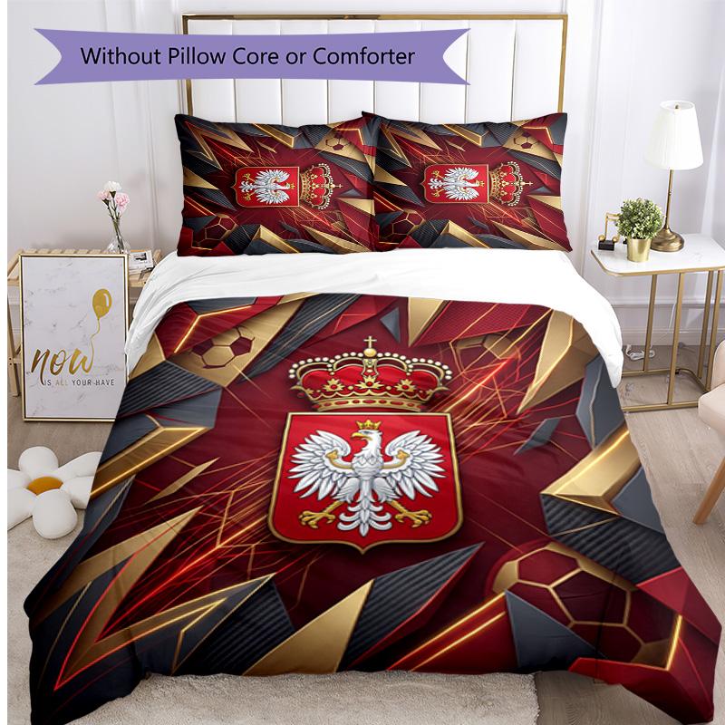 Set Biancheria da Letto Stampata Calcio Polonia 3 Pezzi Set Copriletto Traspirante Accogliente come Regalo per Inaugurazione Casa o Festa