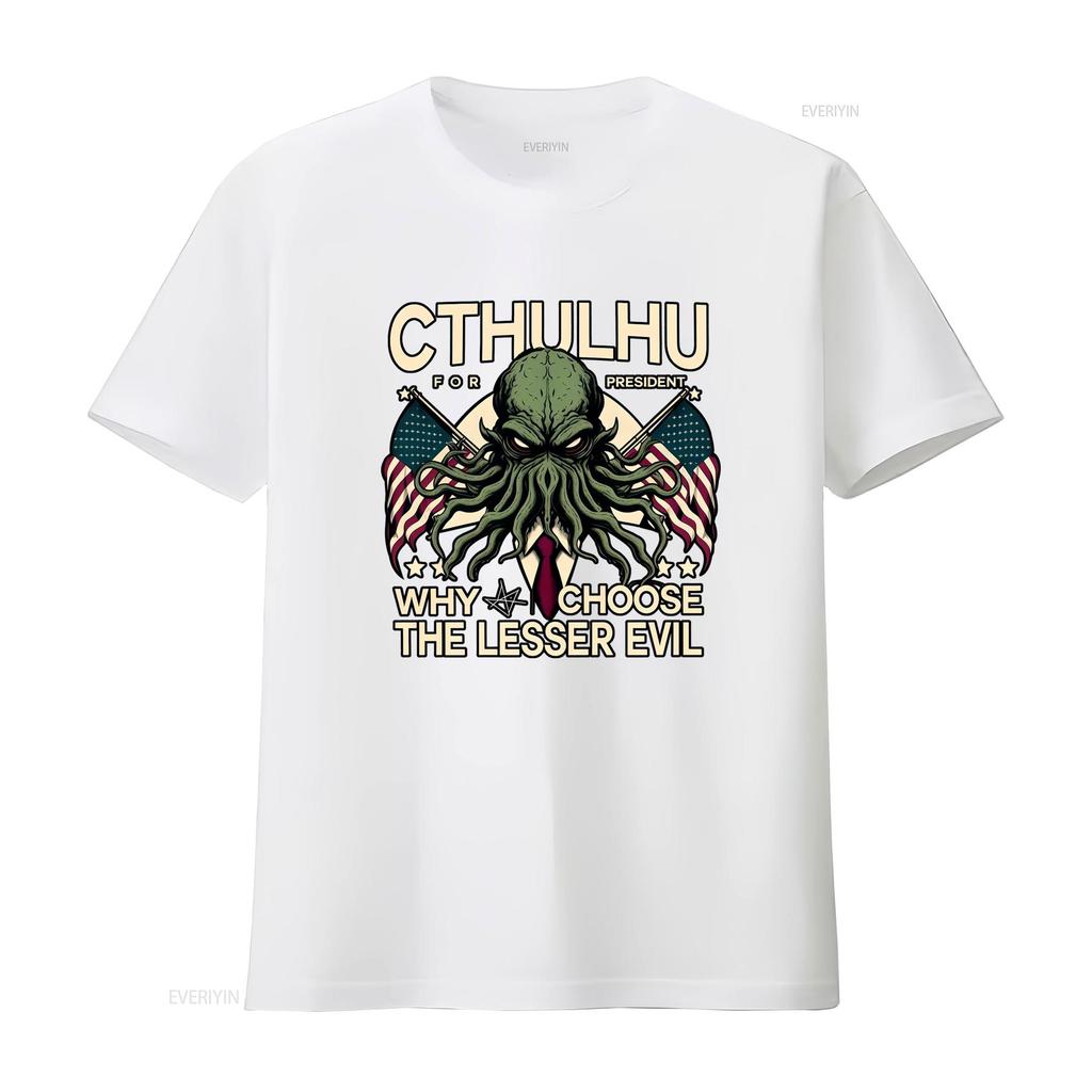 Vintage Cthulhu For President Funny Evil Slogan Print Casual Streetwear T Shirt vintage Washed homme Versatile Stylish Soft
