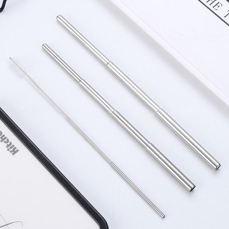 Stainless Steel Telescopic Straw Color Three-Section With Aluminum Alloy Storage Tube Sleeve Blue