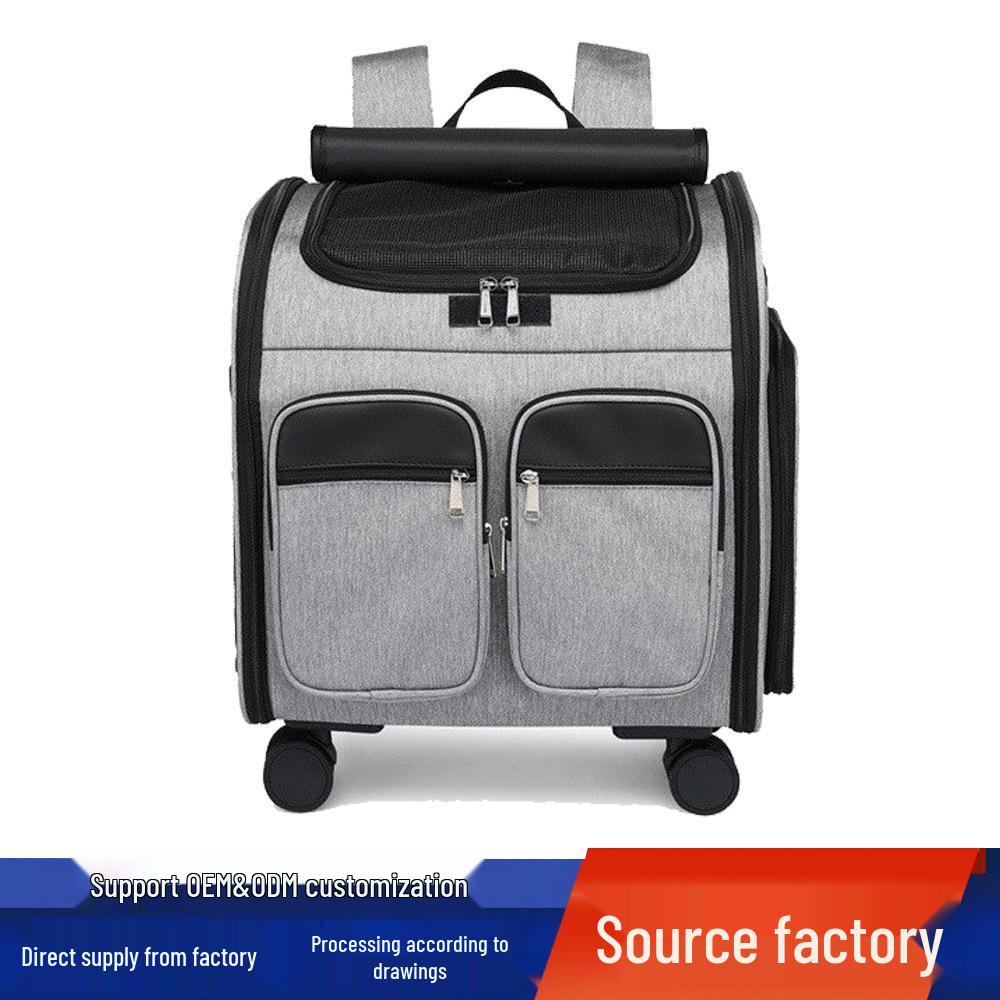 

Large Capacity Foldable Pet Rolling Suitcase with Universal Wheels and Pull Rod for Cats хаки