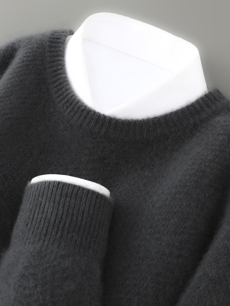 Men's 100% Wool Thick Round Neck Casual Sweater - Autumn/Winter Pullover