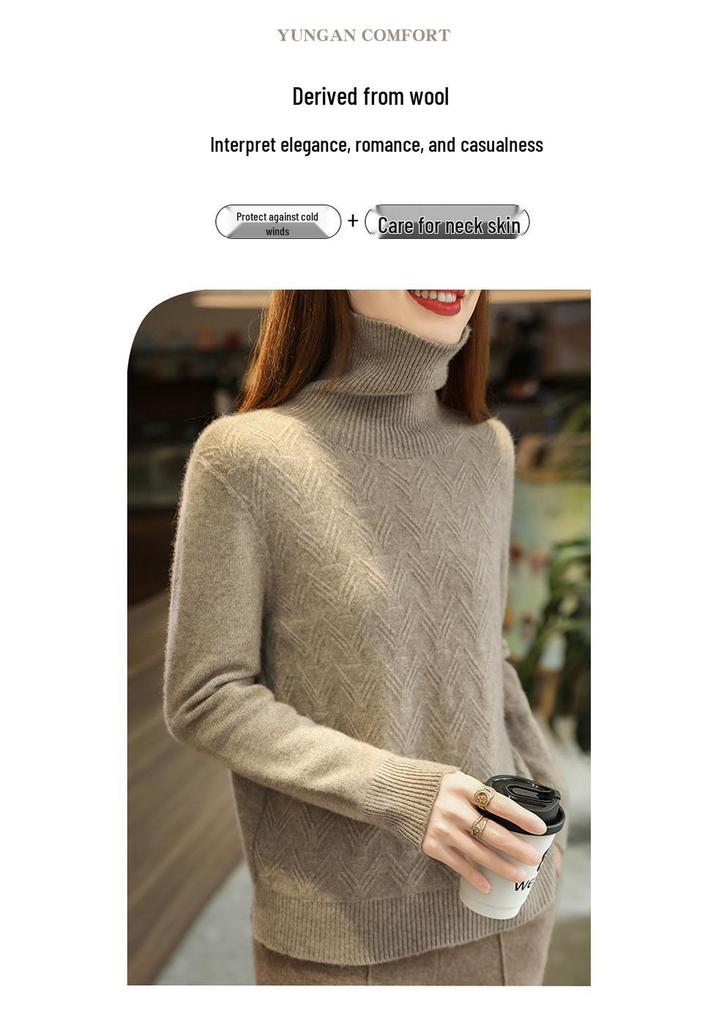 Women's 100% Pure Wool High Neck Sweater - Versatile Slimming Base Layer for Autumn/Winter