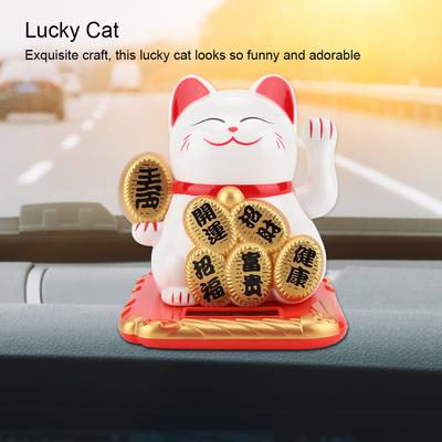 Solar Powered Adorable Swing Lucky Beckoning Fortune Welcoming Cat Home Car Decor(White)