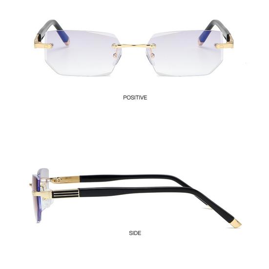 Blue Light Blocking Glasses Rimless Frame Clear Lens Reading Glasses Intelligent Zoom Anti-Glare Eyeglasses for Women Men