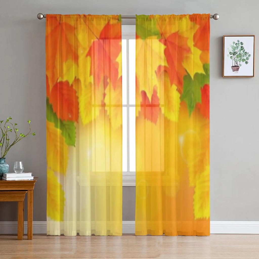 Maple Leaves Trees Texture Tulle Curtains For Living Room Sheer Curtain Bedroom Voile Decorative Window Treatments