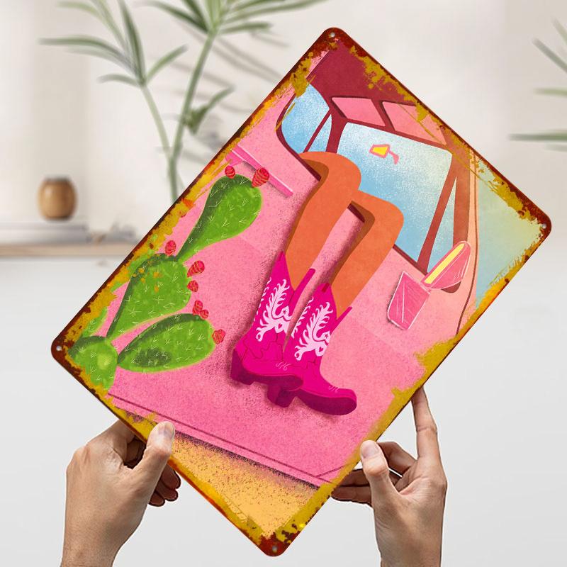 

Pink Cowboy Boots Tinplate Poster Customized Wall Art Vintage Metal Signs Retro Tin Plaque for Decoration At Home Coffee Bar 7.9x11.8In(20x30cm)