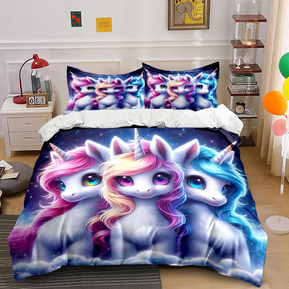 Colorful Unicorn Bedding Set  Bedding Duvet Cover Set Duvet Cover Pillowcases (1 * Duvet Cover 2 * Pillowcases, without duvet insert) 135x200cm