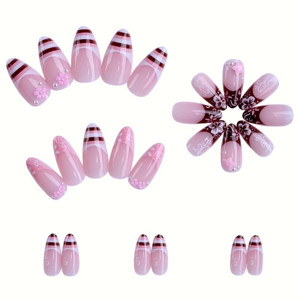 24Pcs 3D Gel False Nail Flower Fake Nail Tips New Press On Nails Nail Art