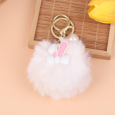 Cartoon Rabbit Fur Ball Keychain Soft Cute Furry Rabbit Dolls Bag Charms Animal Car Keyring Bag Ornaments