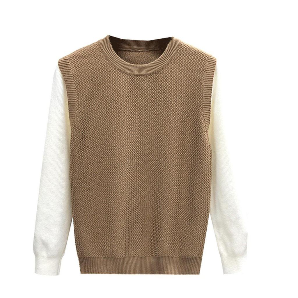 Autumn/Winter 2025 Men's Color Block Patchwork Two-Piece Look Knit Pullover Sweater