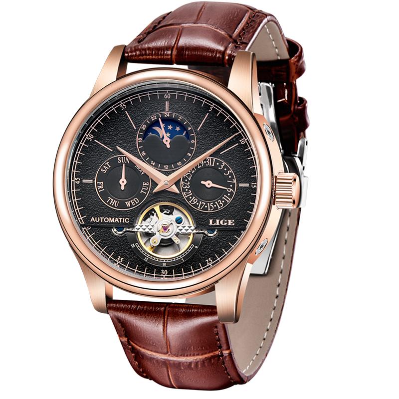 Heren Horloges Automatisch Mechanisch Horloge Tourbillon Klok Echt Leer Waterdicht Horloge Mannen Militaire Polshorloge Man