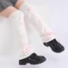 Women's Punk Star Pattern Knitted Leg Warmers with Ribbon Bows Flared Boot Covers Knee Length Socks Japanese Streetwear