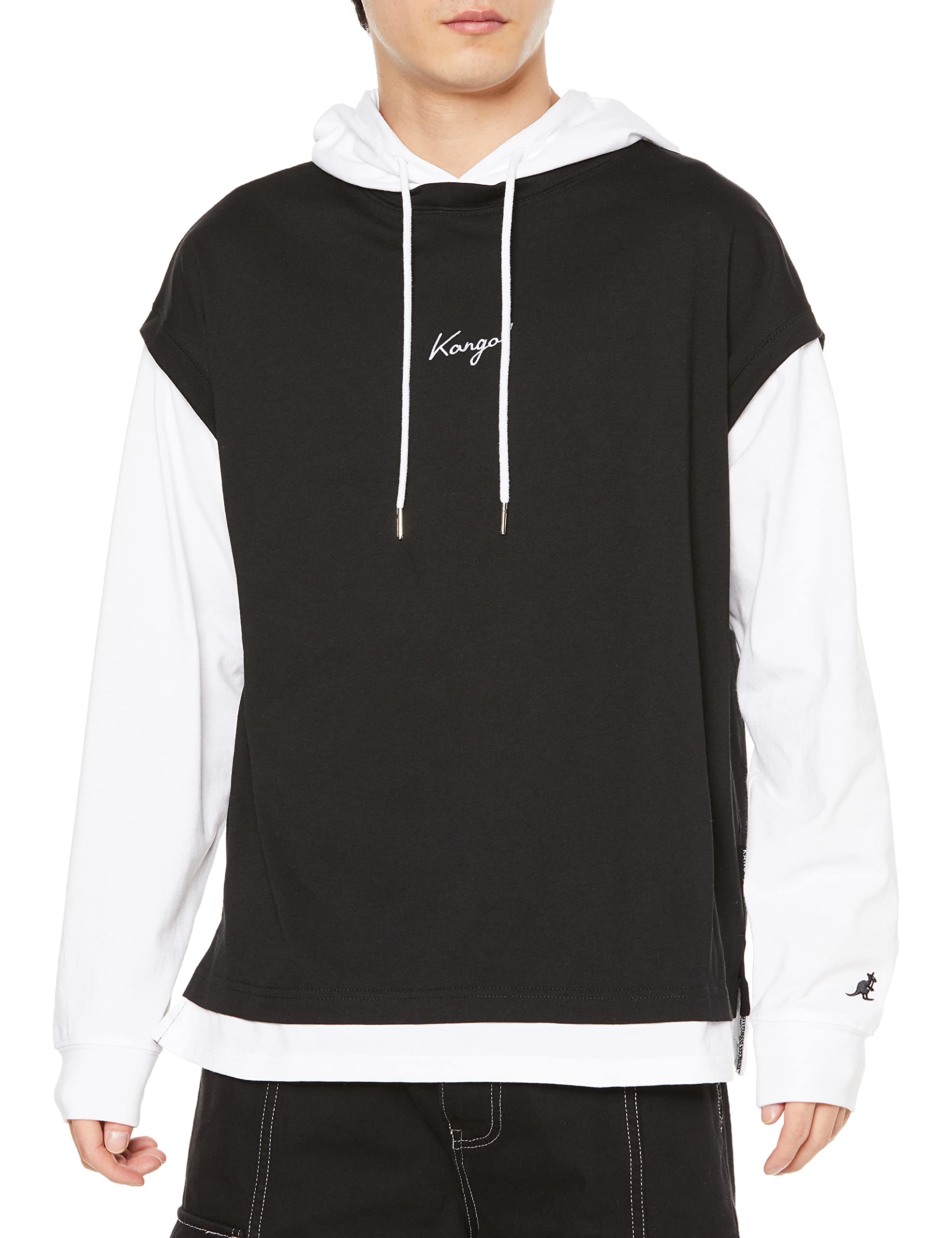 

Kangol Худи однотонный с длинным рукавом, пуловер, многослойный рукав с курсивным логотипом, черная толстовка, цвет, худи, футболка с вышивкой, влагоудерживающий, чёрный