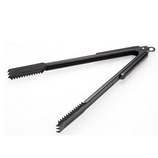 Captain Stag Outdoor BBQ Tongs Wood Grip Charcoal Clamp 35cm Stopper Black Titanium Coating Stainless Steel UG-3332