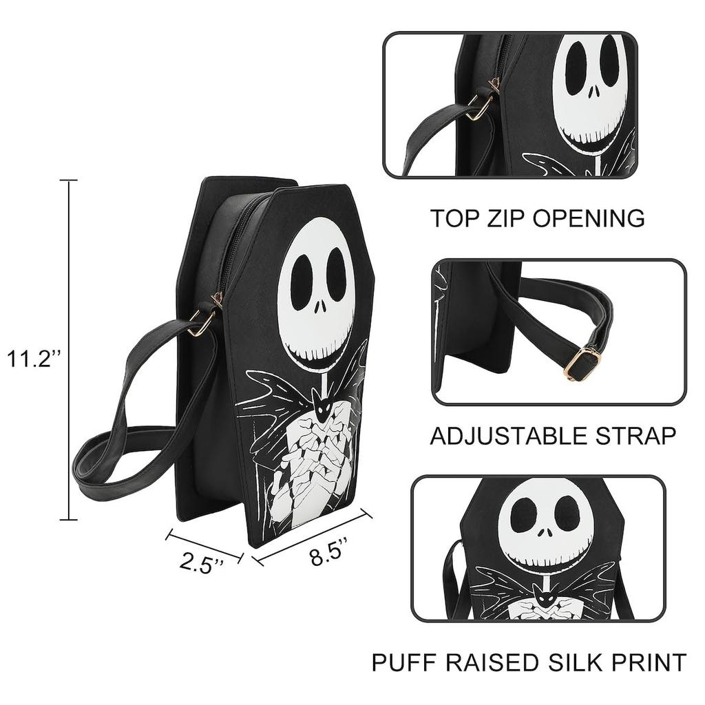 The Nightmare Before Christmas Jack Skellington Coffin 11-inch Crossbody Bag, Black, OSFA