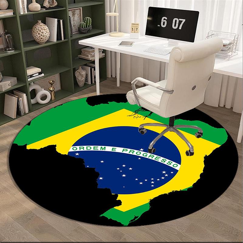 1PC round rug Brazil Artwork Printed Round Area Rug ,Rug For Home Office, Round Chair Rug, Decorative Carpet Fan gifts Christmas gift