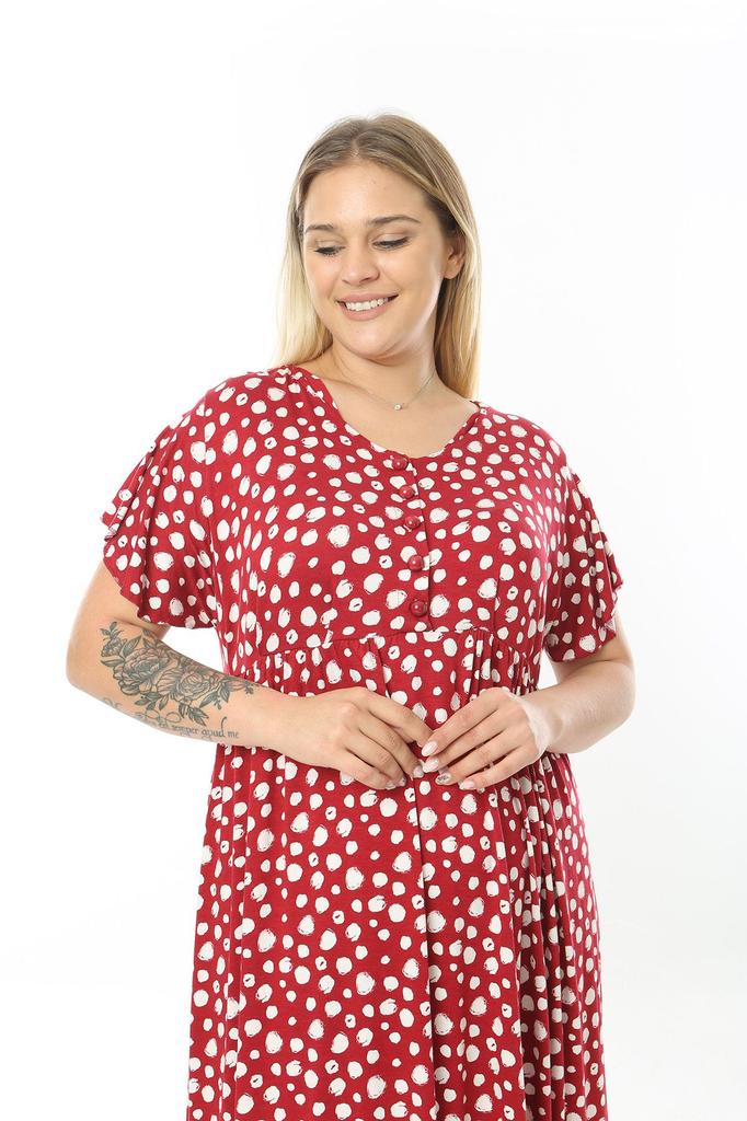 Women's Big Size Dress Large Size Lycra Viscose Red White Drop Pattern Dress